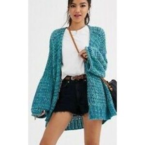 New Free People Home Town Sz S Blue Knit Cardigan